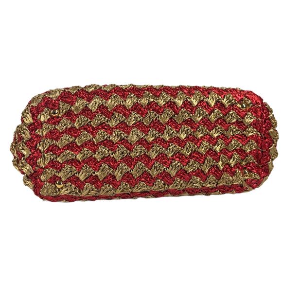 Prada 2012 Red & Brown Crochet Raffia Medium Canapa Tote Bag - Picture 6 of 9